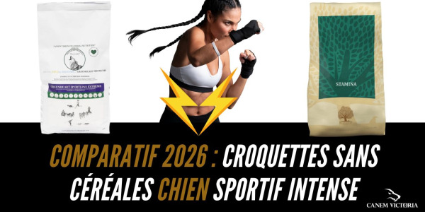 Comparatif croquettes sans céréales chien de sport intense : Greenheart Extreme vs Essential STAMINA